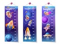 Flat kids height chart or growth wall meter with cute astronaut animals Royalty Free Stock Photo