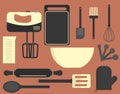 Flat kitchen equipment bakery set Royalty Free Stock Photo