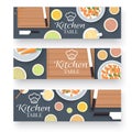 flat kitchen table for cooking in house banners illustration design concep