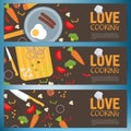 Flat kitchen table for cooking in house banners vector