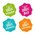 Flat label collection of 100% organic product and premium quality natural food