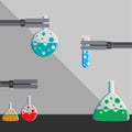 Flat laboratory with glass bottles and test-tube Royalty Free Stock Photo