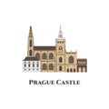 Flat landmark icon of Prague Castle in Prague, Czech Republic. Famous historical landmark. Destination for tourist vacation art