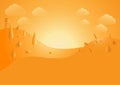 Flat landscape, hill mountain and wild background,orange tone, design