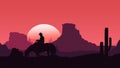 Flat landscape illustration desert with cowboy Royalty Free Stock Photo