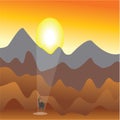 Flat landscape illustration of the mountains sunset time in the afternoon, colorful vector design background Royalty Free Stock Photo