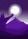 Flat landscape with moon and wolf Royalty Free Stock Photo