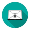 Flat laptop lock with long shadow isolated on background. Data Protection Day. Eps10. Vector illust