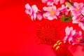 Flat lay of accessories Chinese new year 2020 and decorations Lunar new year festival concept background. Overhead, top view. Copy Royalty Free Stock Photo