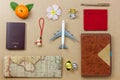 Flat lay of accessories travel and Chinese new year and Lunar new year festival Royalty Free Stock Photo