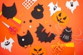 Flat lay of accessory decoration Happy Halloween festival background concept