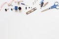 Flat lay aerial image of fashion designer items