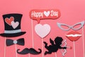 Flat lay aerial image of sign of valentines `s day background concept.