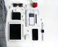 Flat lay: Apple products on black and white background