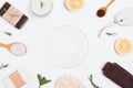 Flat lay arrangement of empty glass bowl Royalty Free Stock Photo