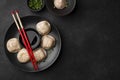 Flat lay asian dumplings with chopsticks copy space. High quality and resolution beautiful photo concept Royalty Free Stock Photo