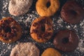 Flat lay of assorted donuts Royalty Free Stock Photo