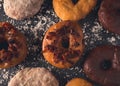 Flat lay of assorted donuts Royalty Free Stock Photo