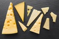 flat lay assortent emmental cheese. High quality beautiful photo concept