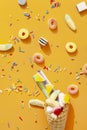 flat lay assortment colorful sweets. High quality photo