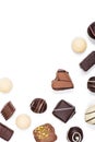 Flat lay of assortment of sweet delicious chocolate candies