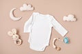 Flat lay with baby sleep accessories. Newborn sleeping rules concept Royalty Free Stock Photo