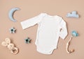 Flat lay with baby sleep accessories. Newborn sleeping rules concept Royalty Free Stock Photo