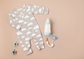 Flat lay with baby sleep accessories. Newborn sleeping rules Royalty Free Stock Photo