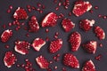 Flat Lay Background With Fresh Pomegranat Seeds Black Background Top View Toned