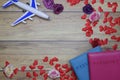 Flat-lay background for love couple traveling honeymoon concept for Valentine background Royalty Free Stock Photo