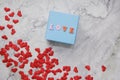 flat-lay background for Valentine's Day, love, hearts, gift box Copy space