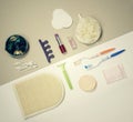 Flat lay - bathroom stuff Royalty Free Stock Photo