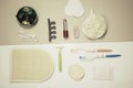 Flat lay - bathroom stuff Royalty Free Stock Photo