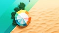 flat lay beach with colorful umbrella and sand copy space ai generated Royalty Free Stock Photo