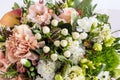 Flat lay of a beautiful florish bouquet composition on the white background