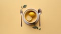 Flat lay of a bowl of lemons on a yellow background. AI-generated. Royalty Free Stock Photo