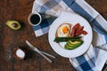 Flat lay breakfast with coffee, avocado, asparagus, egg Royalty Free Stock Photo
