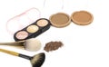 Flat lay of  Brush on set decorative cosmetics on white  background-Copy space Royalty Free Stock Photo