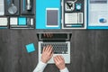 Flat lay business desktop Royalty Free Stock Photo