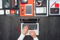 Flat lay business desktop Royalty Free Stock Photo