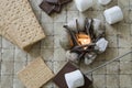 Flat lay camp fire s`mores deconstructed