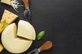 flat lay cheese assortment ustensils with copy space. High quality beautiful photo concept Royalty Free Stock Photo