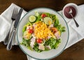 Flat lay of chef salad take out food arranged on plate Royalty Free Stock Photo