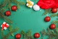 Christmas composition with festive decor and gift boxes on color background Royalty Free Stock Photo