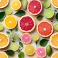 Flat lay citrus fruits seamless pattern, created with generative AI Royalty Free Stock Photo