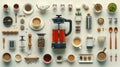 Flat lay of coffee and tea brewing essentials - generative ai Royalty Free Stock Photo
