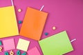 flat lay with colorful notebooks and appliances Royalty Free Stock Photo