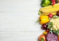 Flat lay composition with assortment of fresh vegetables