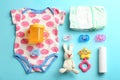 Flat lay composition with baby accessories