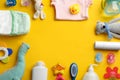 Flat lay composition with baby accessories and space for text Royalty Free Stock Photo